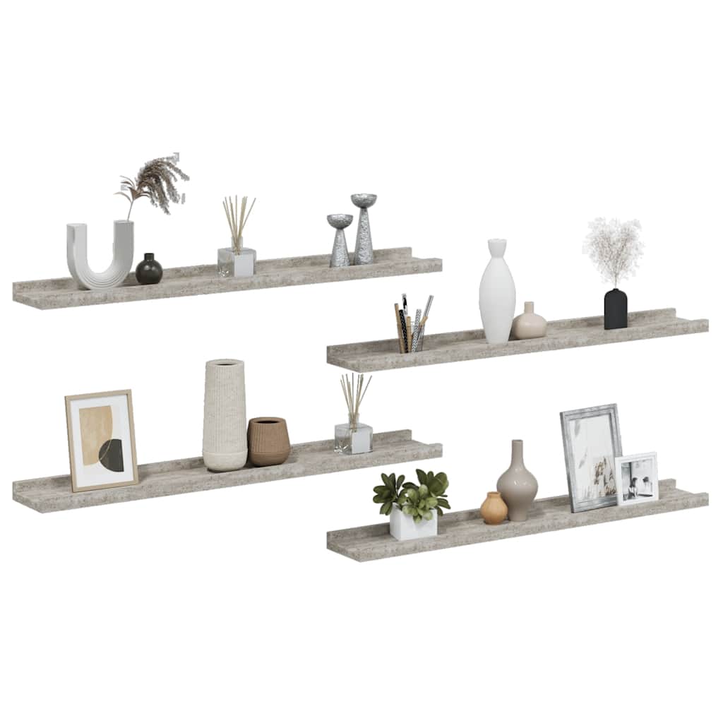 Prateleiras de parede 4 pcs 80x9x3 cm cinzento cimento
