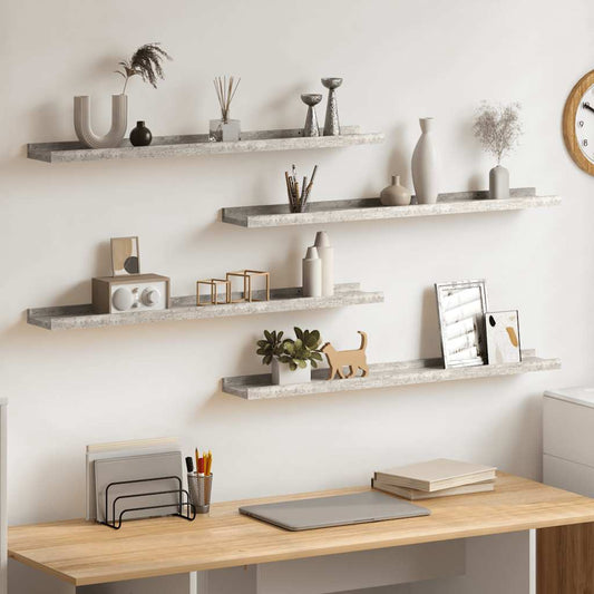 Prateleiras de parede 4 pcs 80x9x3 cm cinzento cimento
