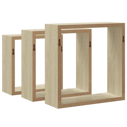 Prateleiras de parede forma de cubo 3pcs cm cor carvalho sonoma