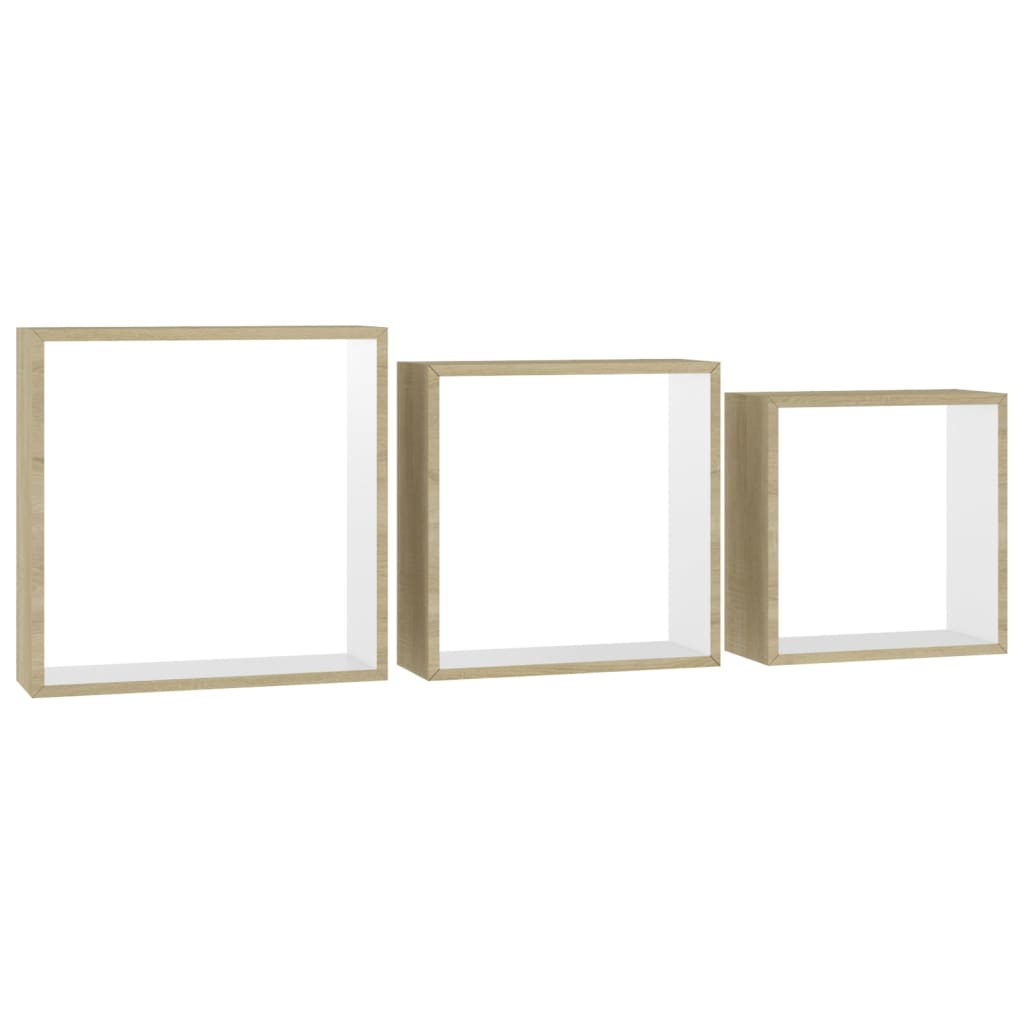 Prateleiras parede forma de cubo 3pcs cm branco/carvalho sonoma