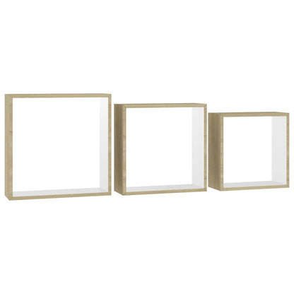 Prateleiras parede forma de cubo 3pcs cm branco/carvalho sonoma
