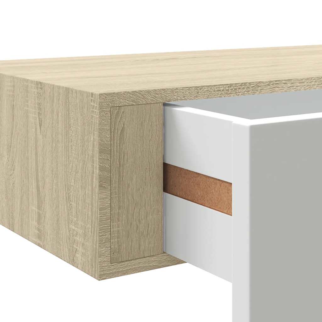 Prateleira de parede com gaveta em carvalho e branco 40x23,5x10 cm MDF