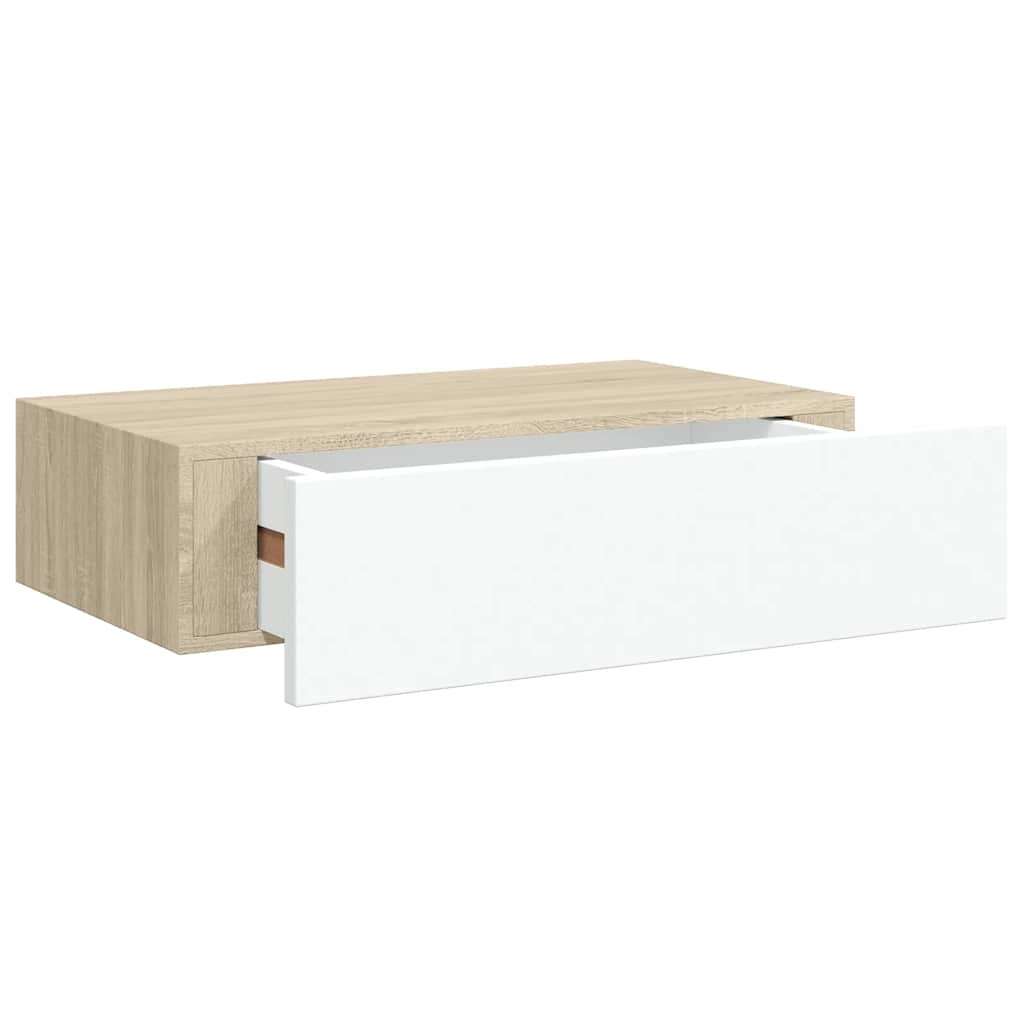 Prateleiras parede + gavetas 2pcs MDF 40x23,5x10cm carv./branco
