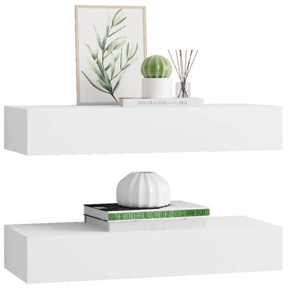 Prateleiras de parede com gavetas 2pcs MDF 60x23,5x10 cm branco