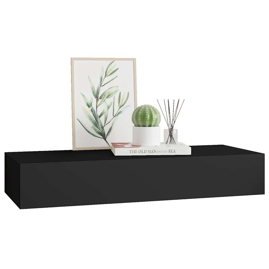 Prateleira de parede com gaveta MDF 60x23,5x10 cm preto