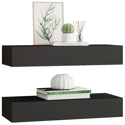 Prateleiras de parede c/ gavetas 2 pcs MDF 60x23,5x10 cm preto