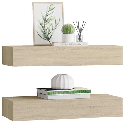 Prateleiras parede c/ gavetas 2 pcs MDF 60x23,5x10 cm carvalho