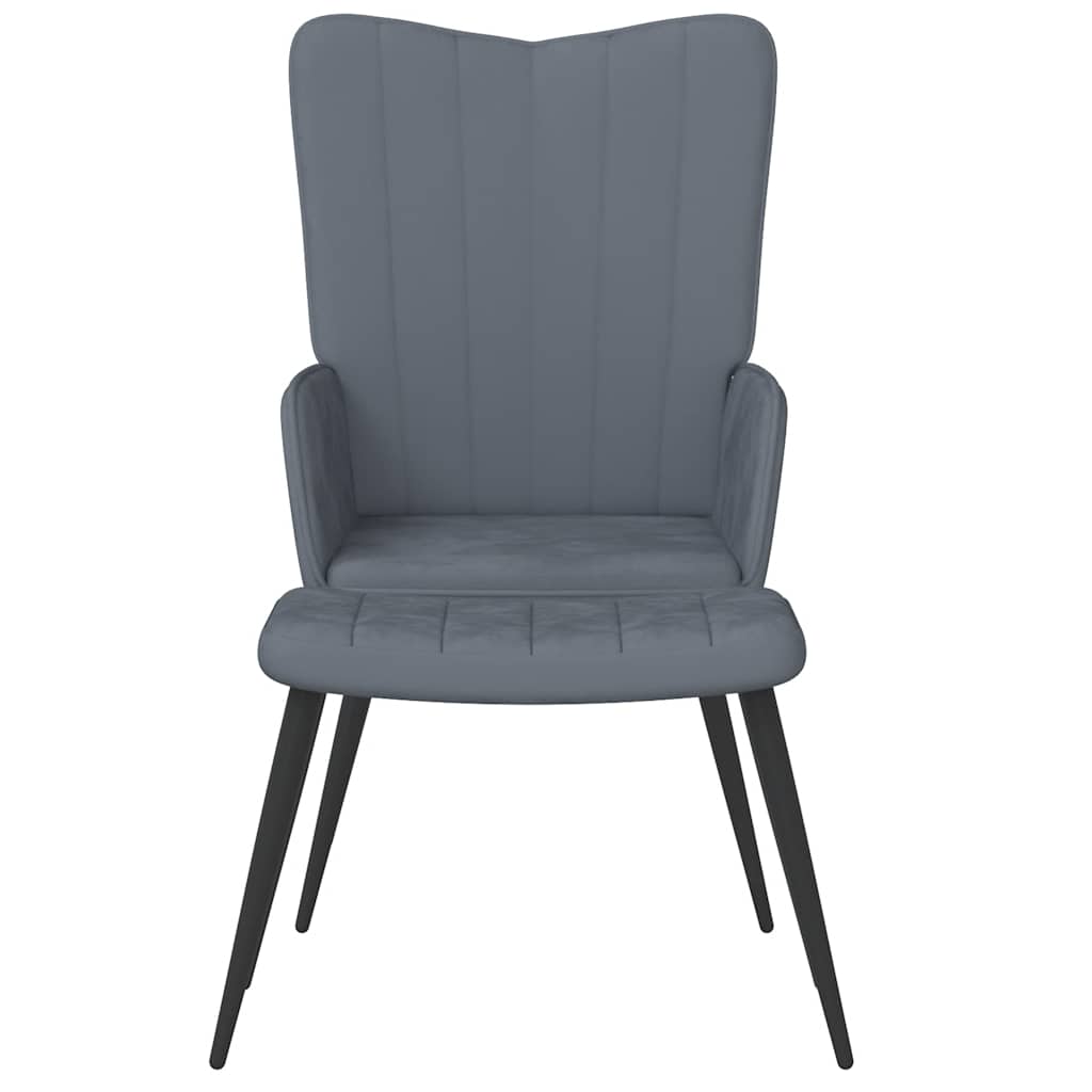 Cadeira de descanso com banco veludo cinzento-escuro