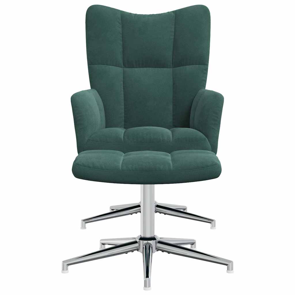 Cadeira de descanso com banco veludo verde-escuro