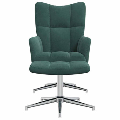 Cadeira de descanso com banco veludo verde-escuro