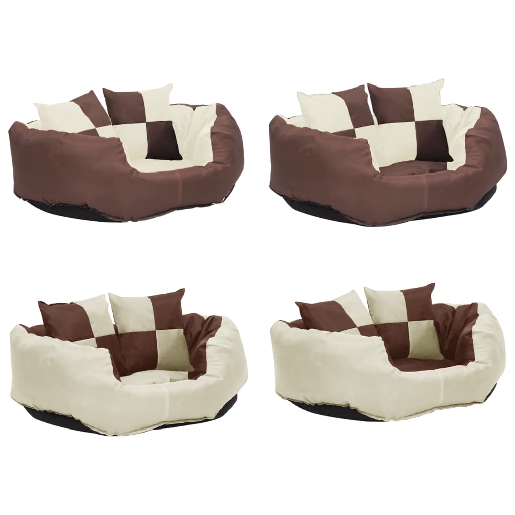 Almofadão p/ cães reversível lavável 65x50x20 cm castanho/creme