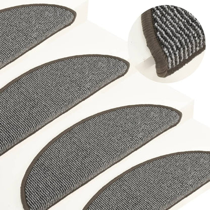 Tapetes de escada 15 peças 56x17x3 cm cinza semicircular