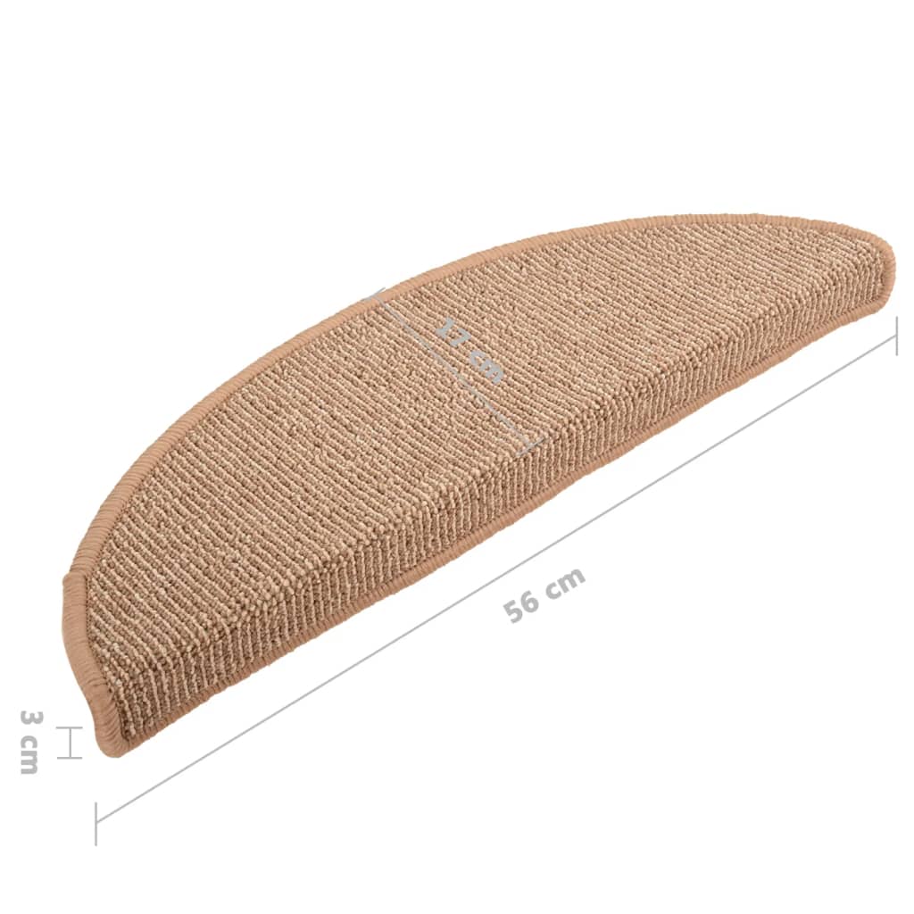 Tapetes de escada 15 peças 56x17x3 cm marrom claro semicircular