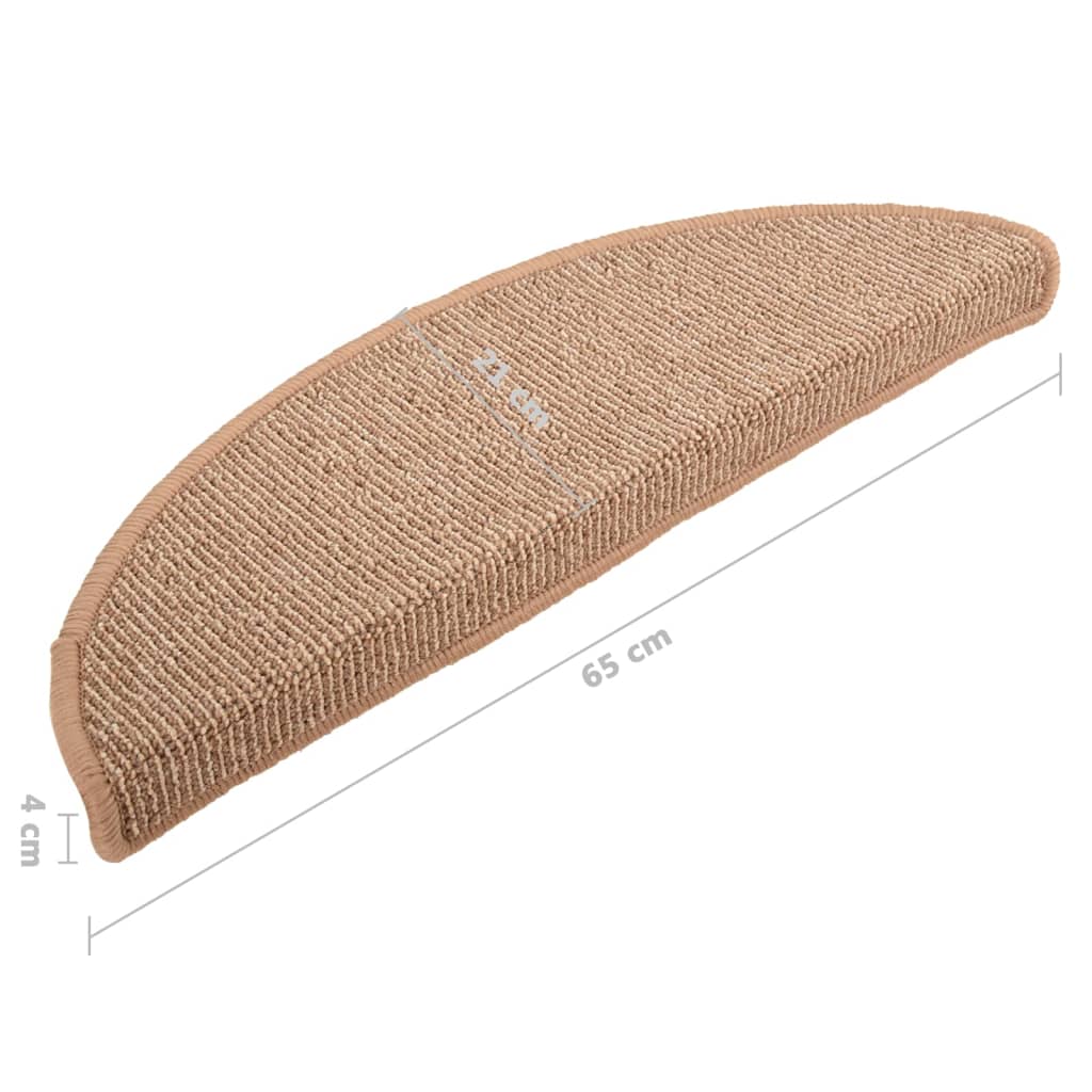 Tapetes de escada 15 peças 65x21x4 cm marrom claro semicircular grande