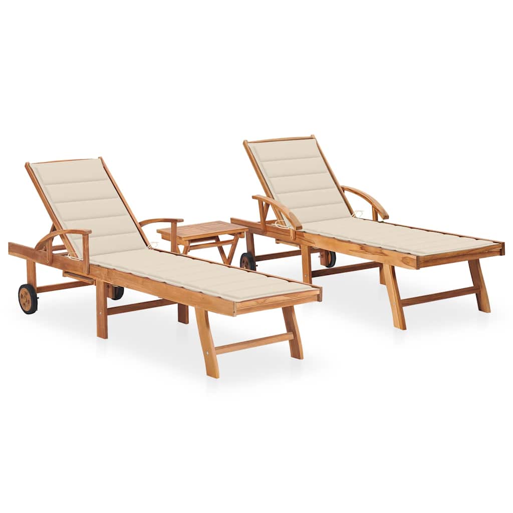 Espreguiçadeiras com mesa e almofadão 2 pcs teca maciça