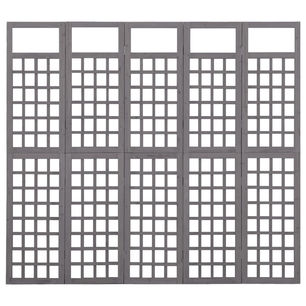 Biombo/treliça 5 painéis abeto maciço 201,5x180 cm cinzento