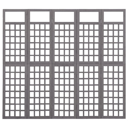 Biombo/treliça 5 painéis abeto maciço 201,5x180 cm cinzento