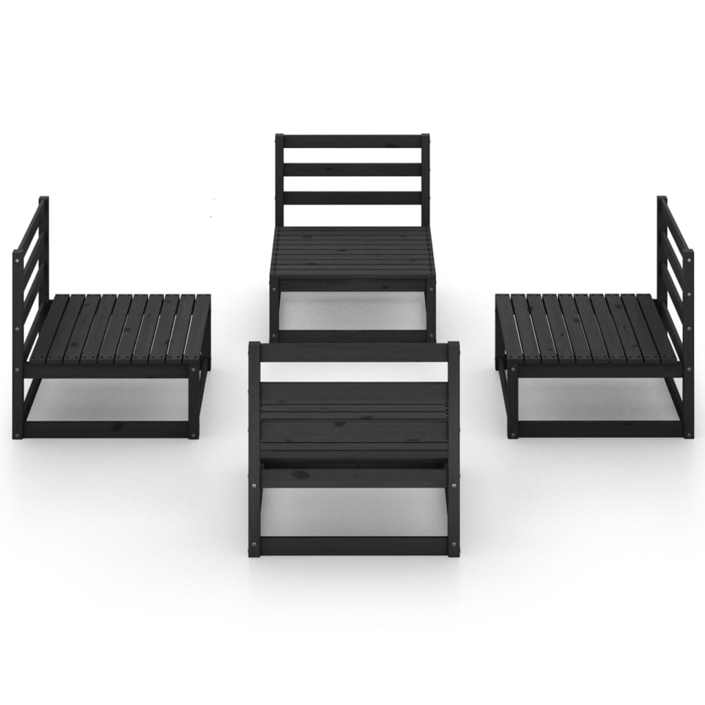 4 pcs conjunto lounge de jardim pinho maciço preto