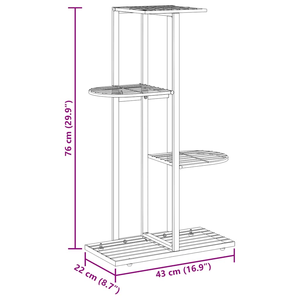 Suporte de vasos c/ 4 prateleiras 43x22x76 cm metal preto