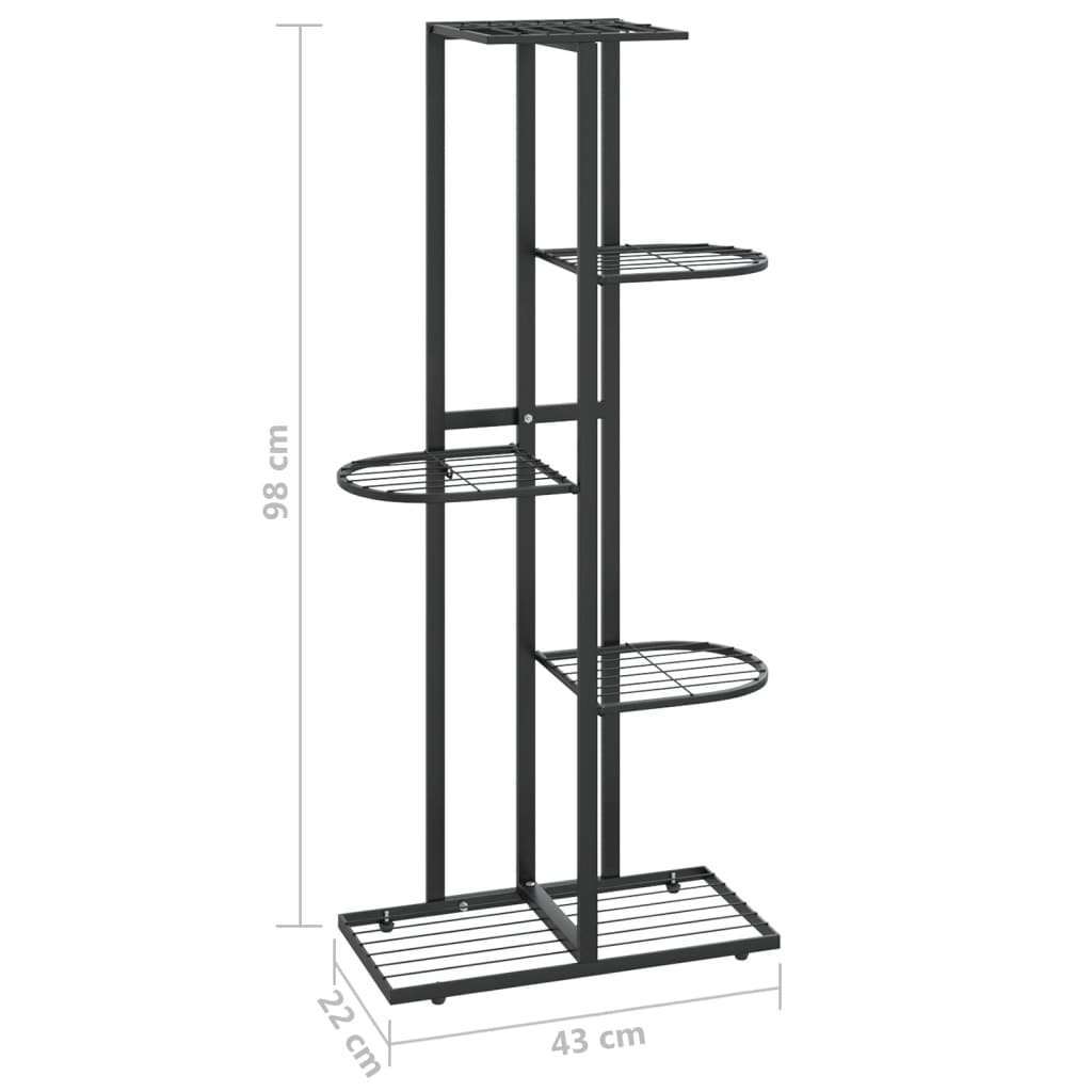 Suporte de vasos c/ 5 prateleiras 43x22x98 cm metal preto