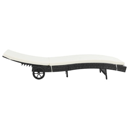 Espreguiçadeiras com rodas e almofadões 2 pcs vime PE preto