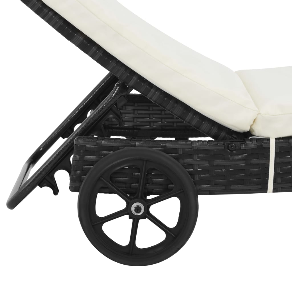 Espreguiçadeiras com rodas e almofadões 2 pcs vime PE preto