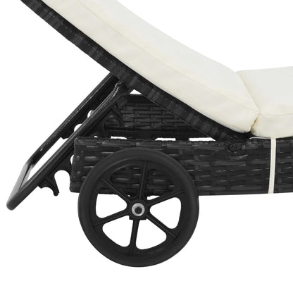 Espreguiçadeiras com rodas e almofadões 2 pcs vime PE preto