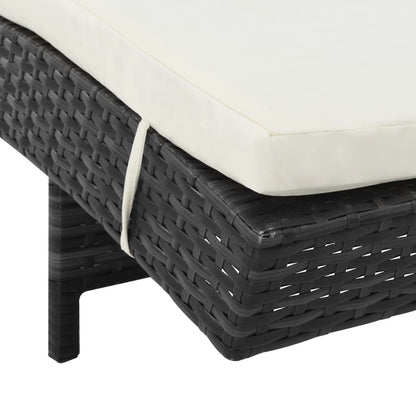 Espreguiçadeiras com rodas e almofadões 2 pcs vime PE preto