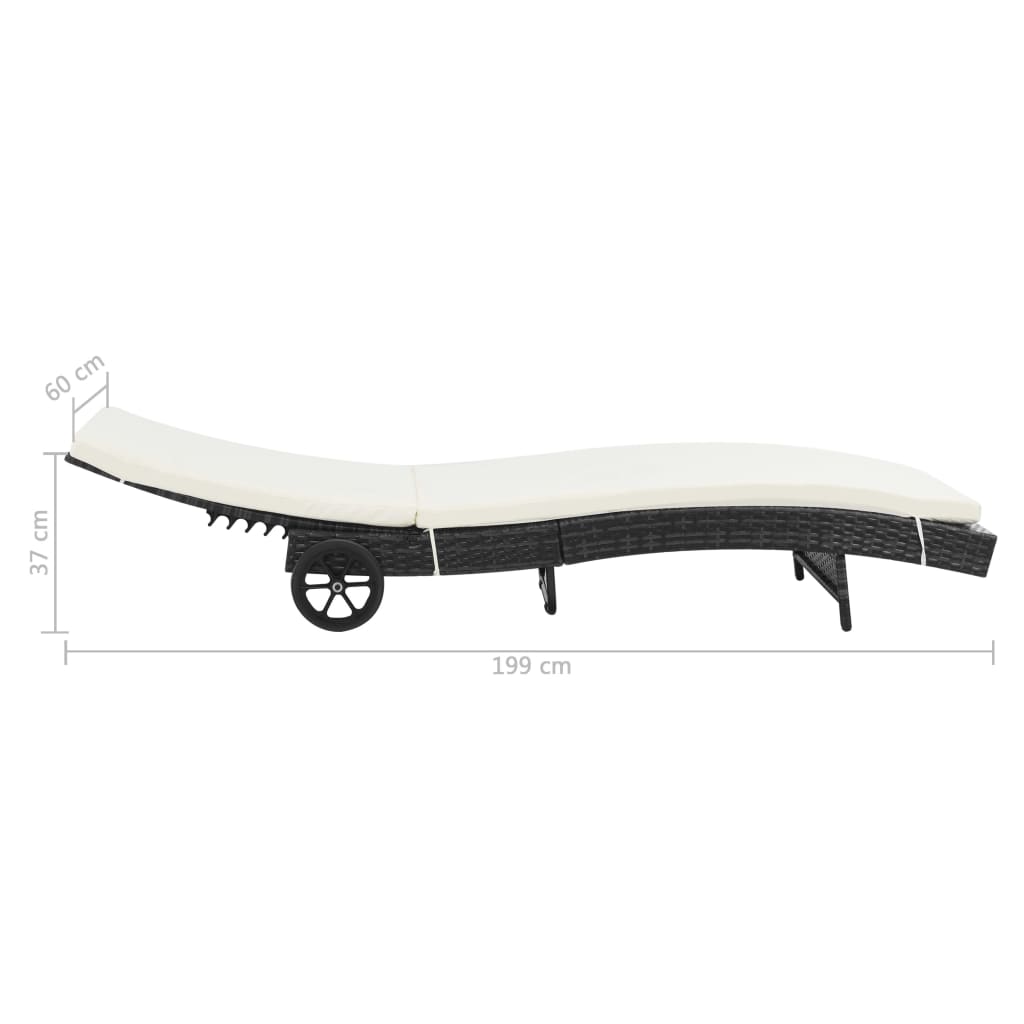 Espreguiçadeiras com rodas e almofadões 2 pcs vime PE preto