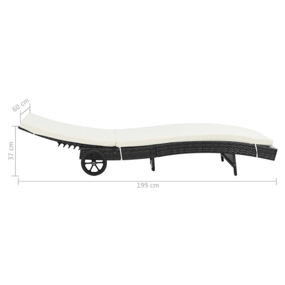 Espreguiçadeiras com rodas e almofadões 2 pcs vime PE preto