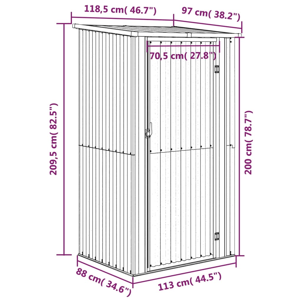 Abrigo de jardim castanho 118,5x97x209,5 cm aço galvanizado