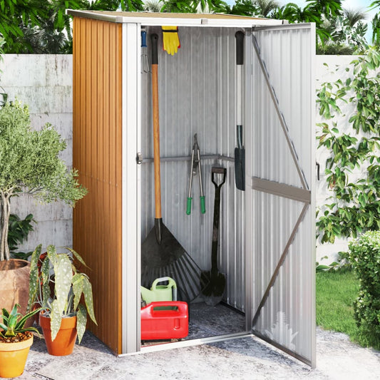Abrigo de jardim castanho 118,5x97x209,5 cm aço galvanizado