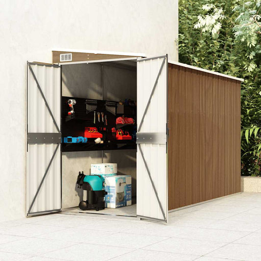 Abrigo de jardim de parede castanho 118x288x178 cm aço galvanizado