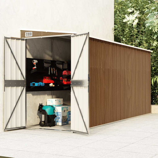 Abrigo de jardim de parede castanho 118x382x178 cm aço galvanizado