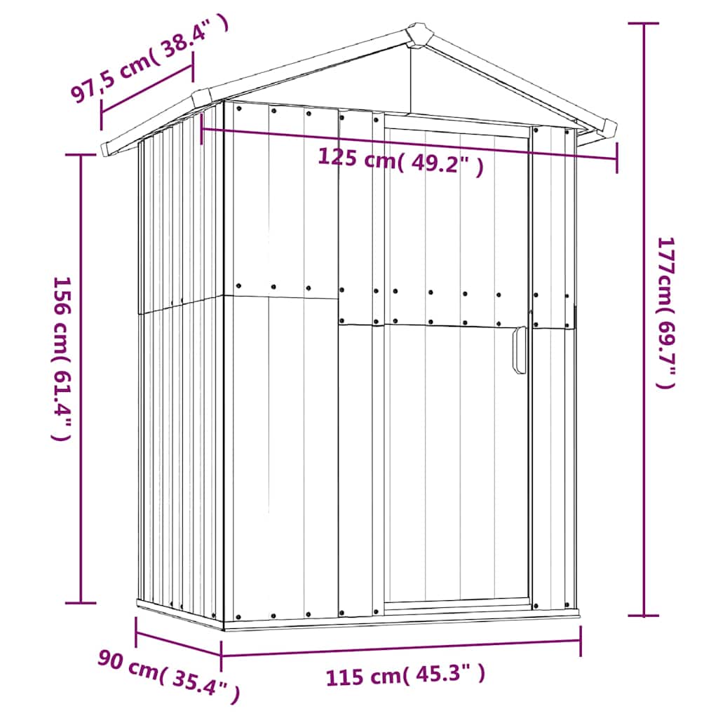 Abrigo de jardim 126x97,5x177 cm aço galvanizado antracite