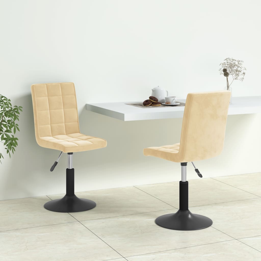Cadeiras de jantar giratórias 2 pcs veludo cor creme