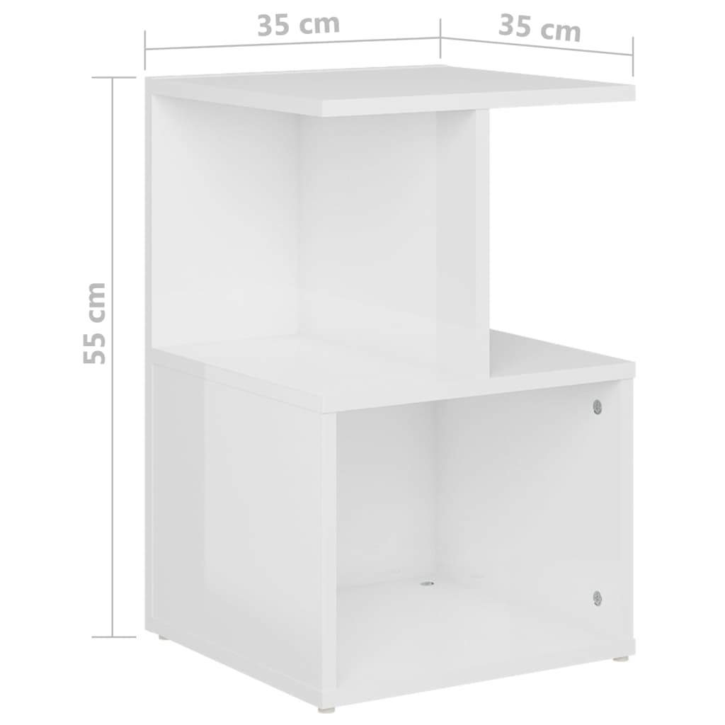 Mesas cabeceira 2pcs 35x35x55cm deriv. madeira branco brilhante