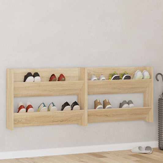 Sapateiras de parede 2 pcs 80x18x60cm contrapl. carvalho sonoma
