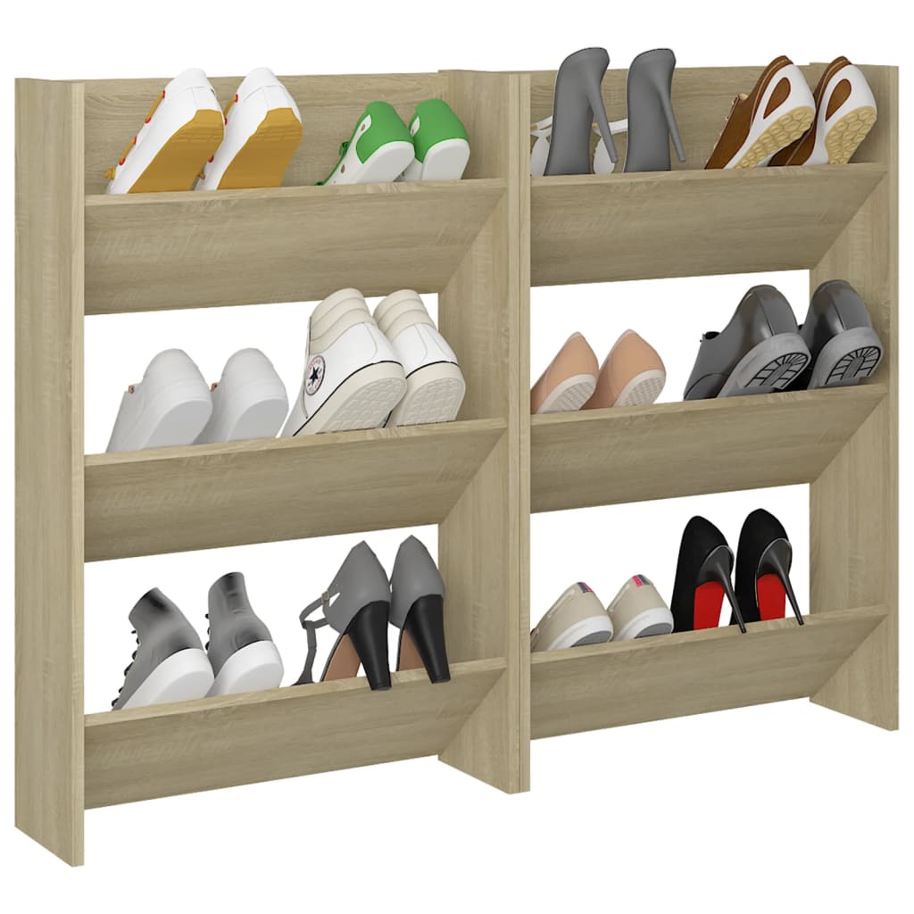 Sapateiras de parede 2 pcs 60x18x90 cm contrap. carvalho sonoma