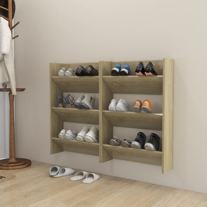 Sapateiras de parede 2 pcs 60x18x90 cm contrap. carvalho sonoma