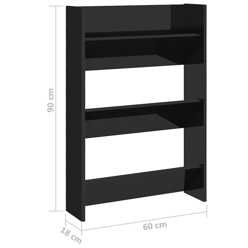 Sapateiras de parede 2pcs derivados de madeira preto brilhante