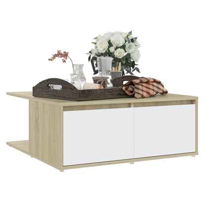 Mesa de centro derivados de madeira branco e carvalho sonoma