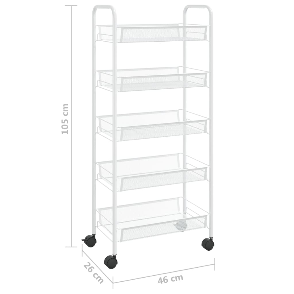 Carrinho de cozinha com 5 prateleiras ferro 46x26x105 cm branco