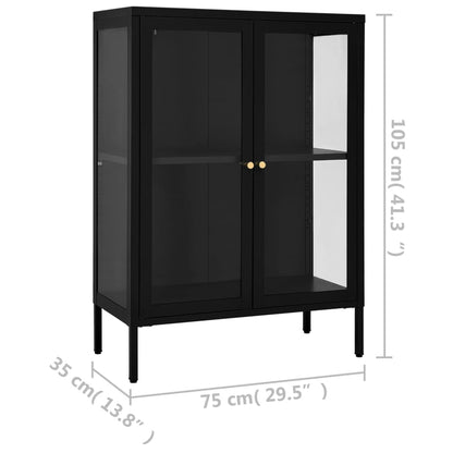 Aparador 75x35x105 cm vidro e aço preto