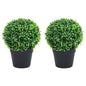 Plantas bolas de buxo artificiais c/ vasos 2 pcs 37 cm verde