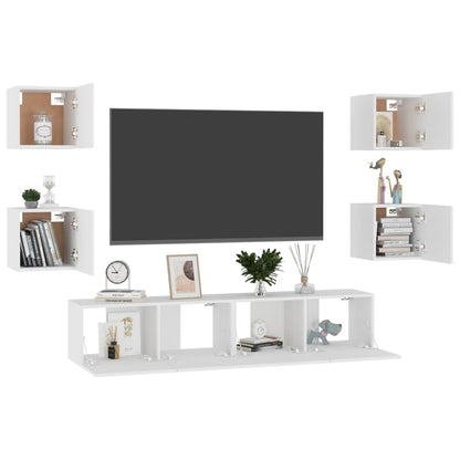 Conjunto de móveis de TV derivados de madeira branco, 6 pcs