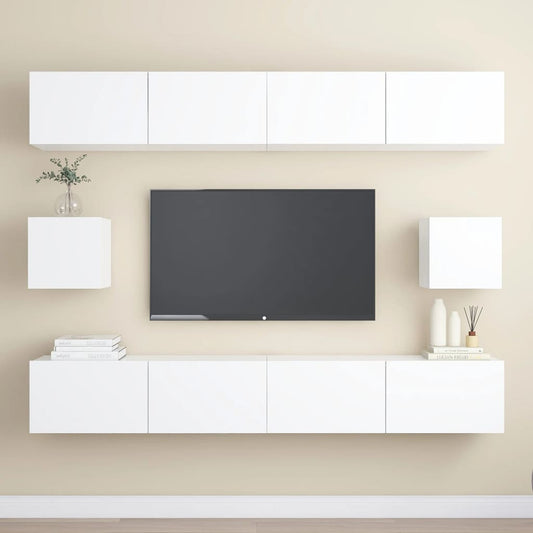 Conjunto de móveis de TV derivados de madeira branco, 6 pcs