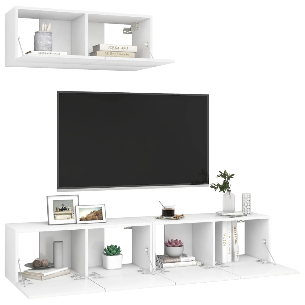 Móveis de TV de madeira branco, 3 pcs