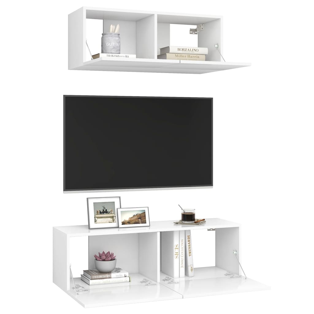 Conjunto de móveis de TV derivados de madeira branco, 2 pcs