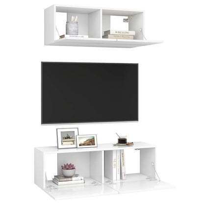 Conjunto de móveis de TV derivados de madeira branco, 2 pcs